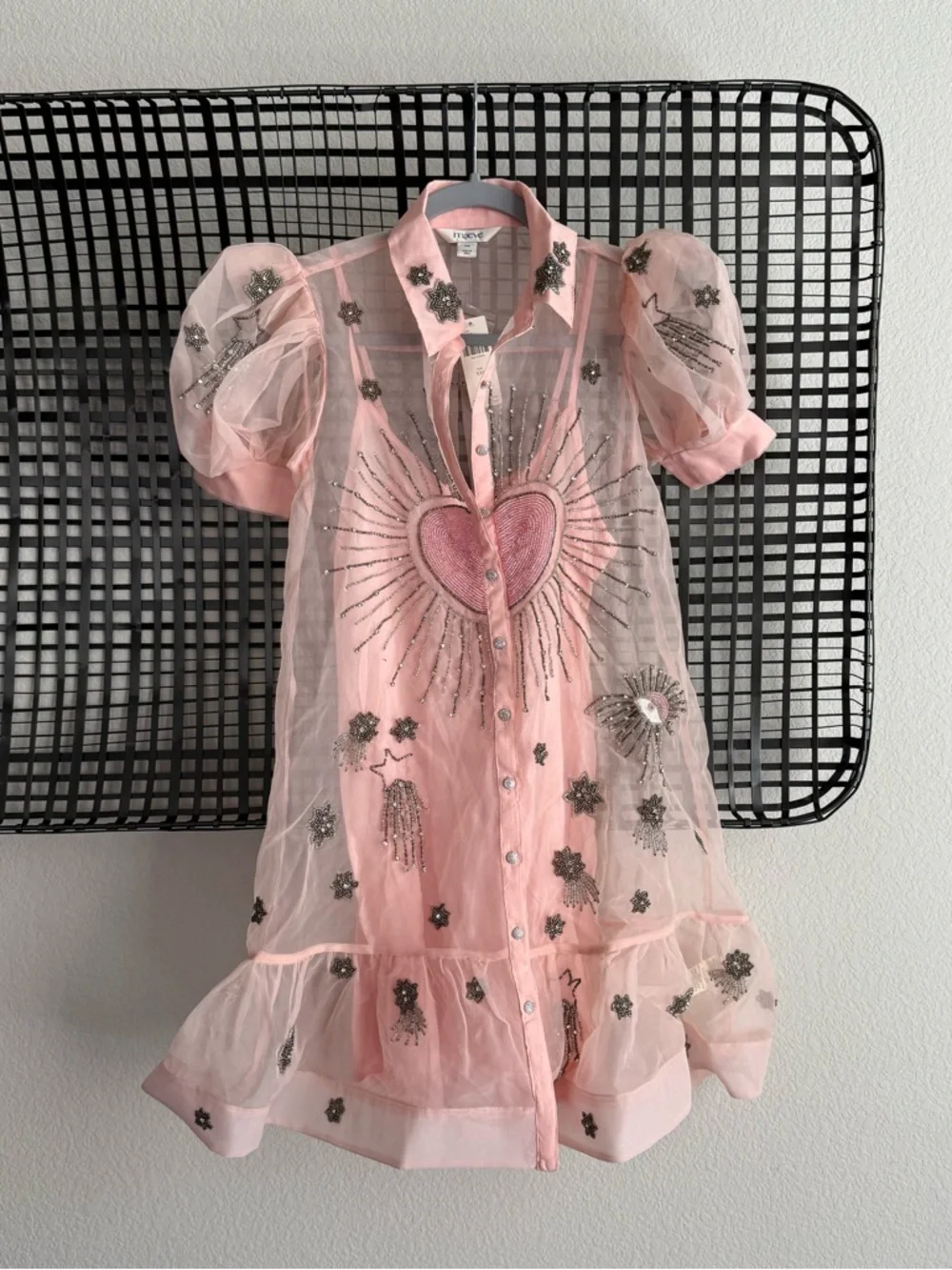 Anthropologie Maeve Short-Sleeve Embellished Mini Shirt Dress - Picture 2 of 8